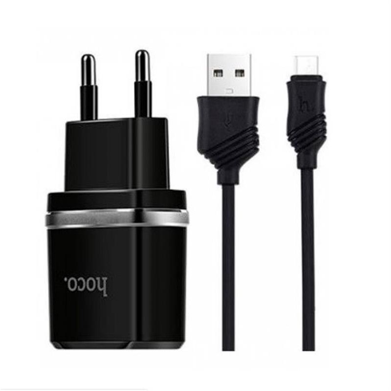 Купить ᐈ Кривой Рог ᐈ Низкая цена ᐈ Зарядное устройство Hoco C12 Smart (2USB, 2.4А) Black (6957531064114) + кабель MicroUSB