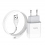 Купить ᐈ Кривой Рог ᐈ Низкая цена ᐈ Зарядное устройство Hoco C73A Glorious (2USB, 2.4А) White (6931474713056) + кабель Lightning