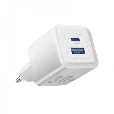 Купить ᐈ Кривой Рог ᐈ Низкая цена ᐈ Сетевое зарядное устройство Vention GaN III PD 30W QC3.0 3A White (FEQW0-EU)