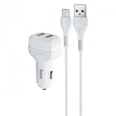 Купить ᐈ Кривой Рог ᐈ Низкая цена ᐈ Автомобильное зарядное устройство Hoco N5 (2USB 2.4А) White (S23139) + кабель Lightning