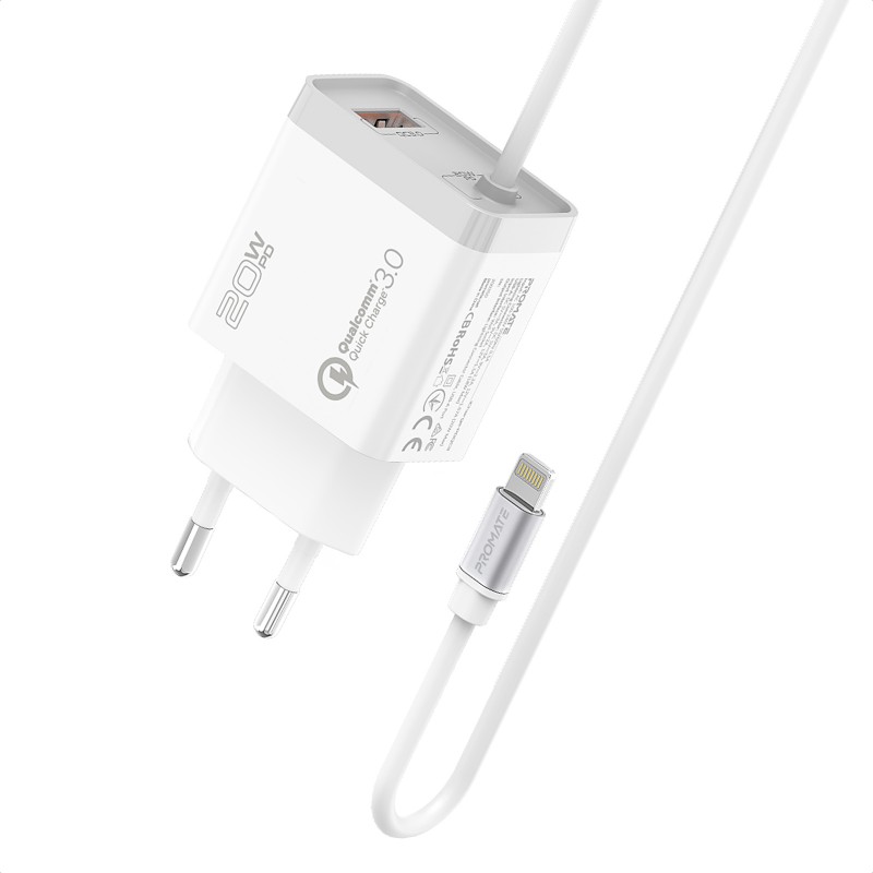 Купить ᐈ Кривой Рог ᐈ Низкая цена ᐈ Зарядное устройство Promate iCharge-PDQC3 White