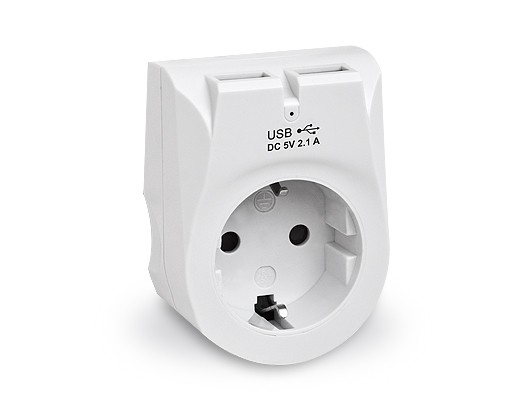 Купить ᐈ Кривой Рог ᐈ Низкая цена ᐈ Сетевое зарядное устройство с розеткой REAL-EL CS-25 (2USB, 2.1A) White