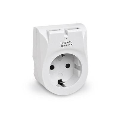 Купить ᐈ Кривой Рог ᐈ Низкая цена ᐈ Сетевое зарядное устройство с розеткой REAL-EL CS-25 (2USB, 2.1A) White