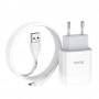 Купить ᐈ Кривой Рог ᐈ Низкая цена ᐈ Зарядное устройство Hoco C72A Glorious (1USB, 2.1А) White (6931474713001) + кабель MicroUSB