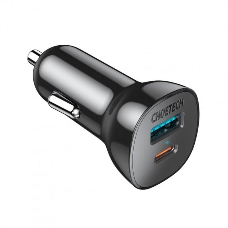 Купить ᐈ Кривой Рог ᐈ Низкая цена ᐈ Автомобильное зарядное устройство Choetech (1USB Type C; 1USB) 38W PD3.0 QC3.0 Black (TC0005