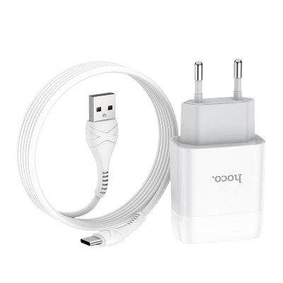 Купить ᐈ Кривой Рог ᐈ Низкая цена ᐈ Зарядное устройство Hoco C73A Glorious (2USB, 2.4А) White (6931474713070) + кабель Type-C