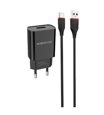 Купить ᐈ Кривой Рог ᐈ Низкая цена ᐈ Зарядное устройство Borofone BA20A Sharp Single USB 2.1A Black (BA20ACB) + кабель Type-C