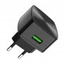 Купить ᐈ Кривой Рог ᐈ Низкая цена ᐈ Зарядное устройство Hoco C70A Cutting-Edge (1USB, 3А) QC3.0 Black (6931474706645) + кабель M