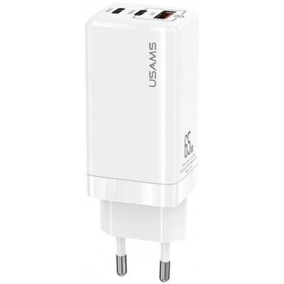 Купить ᐈ Кривой Рог ᐈ Низкая цена ᐈ Сетевое зарядное устройство Usams US-CC110 (1USB, 2USB Type-C) 65W PD + QC3.0 White (MTXLOGT