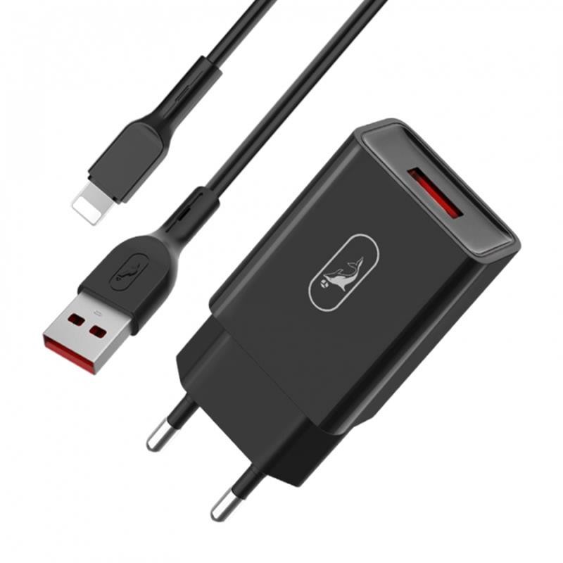 Купить ᐈ Кривой Рог ᐈ Низкая цена ᐈ Зарядное устройство SkyDolphin SC36L (1USB, 2.4A) Black (MZP-000174) + кабель Lightning