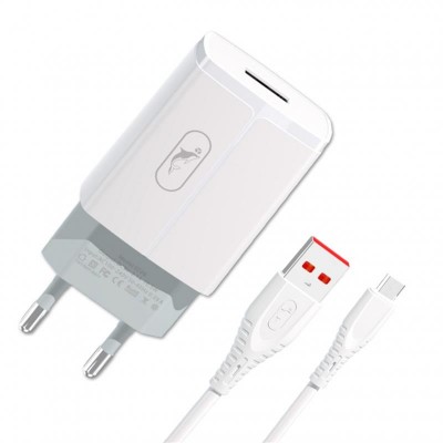 Купить ᐈ Кривой Рог ᐈ Низкая цена ᐈ Сетевое зарядное устройство SkyDolphin SC06V (1USBx2.4A) White (MZP-000180) + кабель microUS