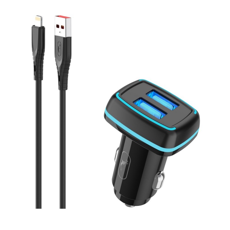 Купить ᐈ Кривой Рог ᐈ Низкая цена ᐈ Автомобильное зарядное устройство SkyDolphin SZ18L (2USB, 3.4A) Black (AZP-000099) + кабель 
