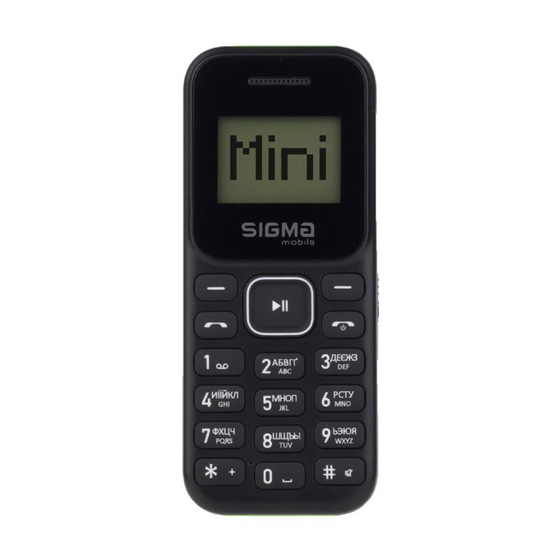 Купить ᐈ Кривой Рог ᐈ Низкая цена ᐈ Мобильный телефон Sigma mobile X-style 14 Mini Dual Sim Black/Green; 1.44" (128х64) TN / кла