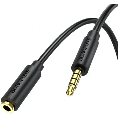 Купить ᐈ Кривой Рог ᐈ Низкая цена ᐈ Аудио-кабель Borofone BL12 3.5 мм - 3.5 мм (M/F), 2 м, черный (BL12-2B)