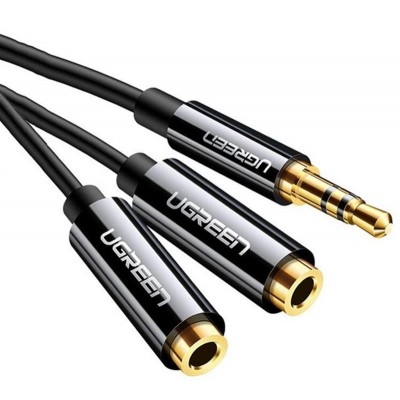 Купить ᐈ Кривой Рог ᐈ Низкая цена ᐈ Аудио-кабель Ugreen AV134 3.5 мм - 2х3.5 мм (M/F), 0.2 м, черный (UGR-20816)