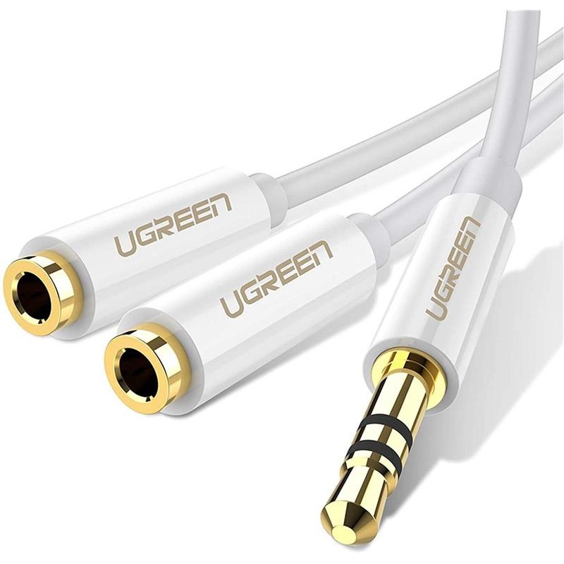 Купить ᐈ Кривой Рог ᐈ Низкая цена ᐈ Аудио-кабель Ugreen AV134 3.5 мм - 2х3.5 мм (M/F), 0.2 м, белый (UGR-10739)