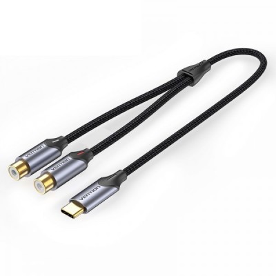 Купить ᐈ Кривой Рог ᐈ Низкая цена ᐈ Кабель Vention 2хRCA - USB Type-C (F/M), 1 м, Black (BGVBF)