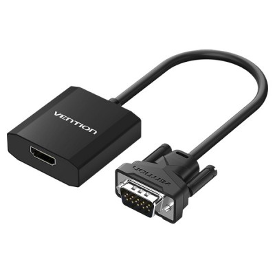 Купить ᐈ Кривой Рог ᐈ Низкая цена ᐈ Адаптер Vention VGA - HDMI (M/F), 0.2 м, со звуком и питанием, черный (ACEB0)