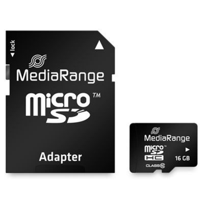 Купить ᐈ Кривой Рог ᐈ Низкая цена ᐈ Карта памяти MicroSDHC  16GB Class 10 MediaRange R45/W12MB/s + SD-adapter (MR958)