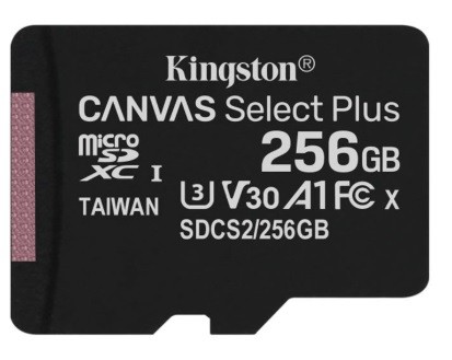 Купить ᐈ Кривой Рог ᐈ Низкая цена ᐈ Карта памяти MicroSDXC 256GB UHS-I/U3 Class 10 Kingston Canvas Select Plus R100/W85MB/s (SDC