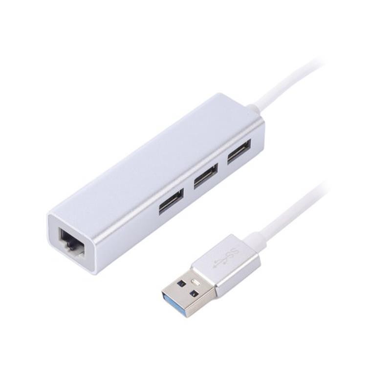 Купить ᐈ Кривой Рог ᐈ Низкая цена ᐈ Концентратор USB Maxxter 3хUSB3.0, RJ-45, металл, Grey (NEAH-3P-01)