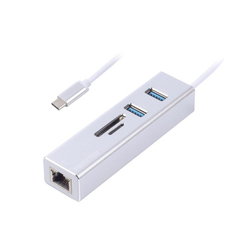 Купить ᐈ Кривой Рог ᐈ Низкая цена ᐈ Концентратор USB Type-C Maxxter 2хUSB3.0, RJ-45, microSD/TF, металл, Grey (NECH-2P-SD-01)