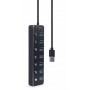 Купить ᐈ Кривой Рог ᐈ Низкая цена ᐈ Концентратор USB 3.0 Gembird 7хUSB3.0, с выключателями, пластик/металл, Black (UHB-U3P7P-01)