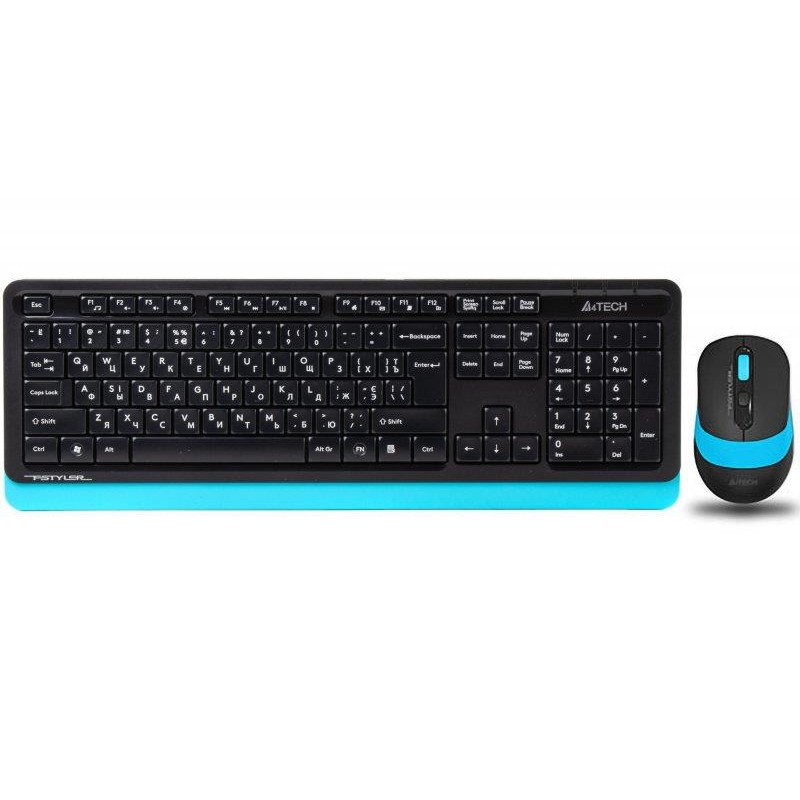 Купить ᐈ Кривой Рог ᐈ Низкая цена ᐈ Комплект (клавиатура, мышь) беспроводной A4Tech FG1010 Black/Blue USB