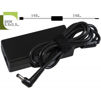 Купить ᐈ Кривой Рог ᐈ Низкая цена ᐈ Блок питания 1StCharger для ноутбука Dell 19V 60W 3.16A 5.5х2.5мм + каб.пит. (AC1STDE60WD)