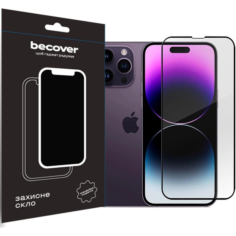 Купить ᐈ Кривой Рог ᐈ Низкая цена ᐈ Защитное стекло BeCover для Apple iPhone 14 Pro Black (707968)