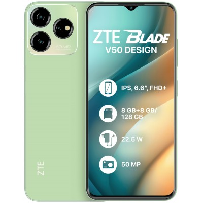 Купити Смартфон ZTE Blade V50 Design 8/128GB Dual Sim Green; 6.6" (2408x1080) IPS / Unisoc T606 / ОЗУ 8 ГБ / 128 ГБ встроенной +