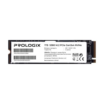 Купить ᐈ Кривой Рог ᐈ Низкая цена ᐈ Накопитель SSD 1TB Prologix S380 M.2 2280 PCIe 3.0 x4 NVMe TLC (PRO1000GS380)