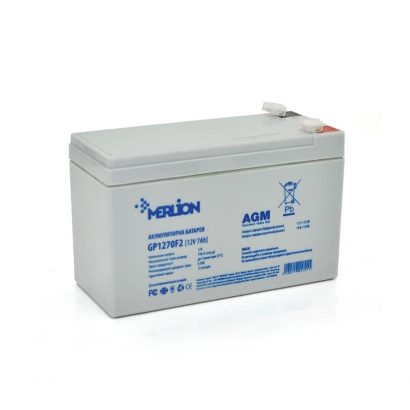 Купить ᐈ Кривой Рог ᐈ Низкая цена ᐈ Аккумуляторная батарея Merlion 12V 7AH (GP1270F2/05701) AGM