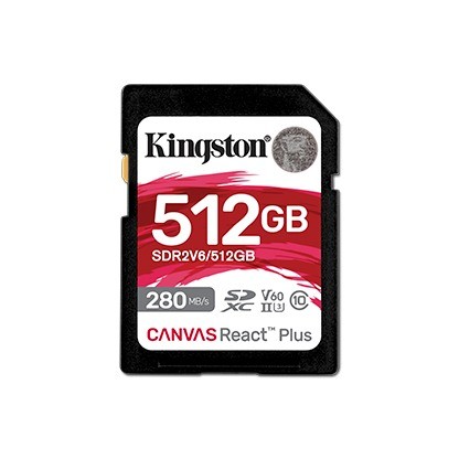Купить ᐈ Кривой Рог ᐈ Низкая цена ᐈ Карта памяти SDHC  512GB UHS-II/U3 Class 10 Kingston Canvas React Plus V60 SD R280/W150MB/s 
