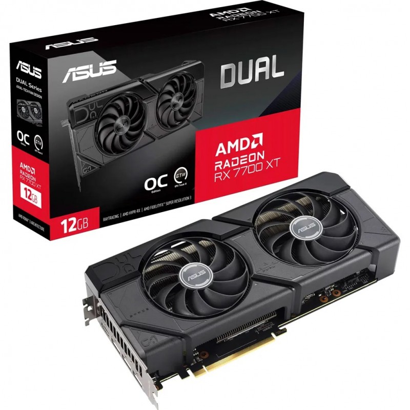 Купить ᐈ Кривой Рог ᐈ Низкая цена ᐈ Видеокарта AMD Radeon RX 7700 XT 12GB GDDR6 Dual OC Asus (DUAL-RX7700XT-O12G)