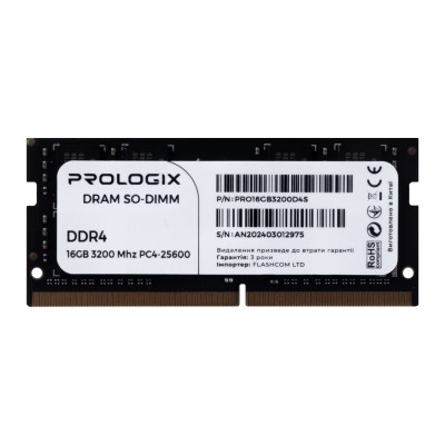 Купить ᐈ Кривой Рог ᐈ Низкая цена ᐈ Модуль памяти SO-DIMM 16GB/3200 DDR4 Prologix (PRO16GB3200D4S)