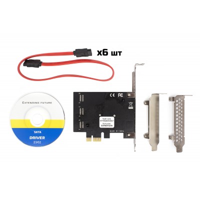 Купить ᐈ Кривой Рог ᐈ Низкая цена ᐈ Контроллер Frime (ECF-PCIEto6SATAIII002.LP) PCI-Ex1-6xSata III, 88SE9215+ASM1093