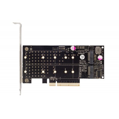 Купить ᐈ Кривой Рог ᐈ Низкая цена ᐈ Плата расширения Frime PCI-E x8 to 2 x M.2 (M Key NVMe), PI6C20400BLE (ECF-PCIEtoSSD018.LP)