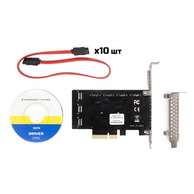 Купить ᐈ Кривой Рог ᐈ Низкая цена ᐈ Контроллер Frime (ECF-PCIEto10SATAIII001) PCI-Ex4-10xSata III, ASM1166+JMB575