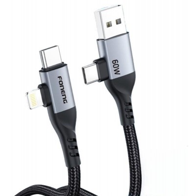 Купить ᐈ Кривой Рог ᐈ Низкая цена ᐈ Кабель Foneng X92 4-in-1 (60W) USB/USB-C - USB-C/Lightning, 1 м, Black (X92-CA-FIO)