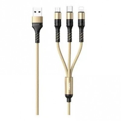 Купить ᐈ Кривой Рог ᐈ Низкая цена ᐈ Кабель Remax RC-186th Speed USB - Lightning + micro USB + USB Type-C (M/M), 2.1 A, 1 м, Gold