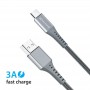 Купить ᐈ Кривой Рог ᐈ Низкая цена ᐈ Кабель Grand-X USB - USB Type-C (M/M), 3 A, Fast Сharge, 1.2 м, Grey (FC-12G)