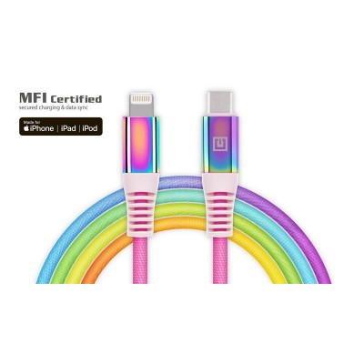 Купить ᐈ Кривой Рог ᐈ Низкая цена ᐈ Кабель REAL-EL USB Type-C - Lightning (M/M), 1 м, Rainbow (EL123500054)