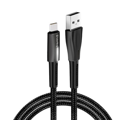 Купить ᐈ Кривой Рог ᐈ Низкая цена ᐈ Кабель ColorWay USB - USB Type-C (M/M), Zinc Alloy + Led, 2.4 А, 1 м, Black (CW-CBUC035-BK)