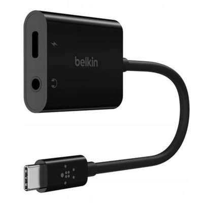 Купить ᐈ Кривой Рог ᐈ Низкая цена ᐈ Адаптер Belkin RockStar USB Type-C - 3.5 мм + USB Type-C 60W (M/F+F), 0.12 м, Black (NPA004b