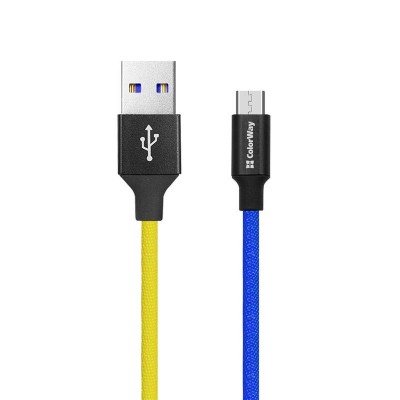 Купить ᐈ Кривой Рог ᐈ Низкая цена ᐈ Кабель ColorWay USB - micro USB (M/M), 2.4 А, 1 м, Blue/Yellow (CW-CBUM052-BLY)