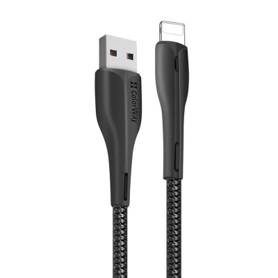 Купить ᐈ Кривой Рог ᐈ Низкая цена ᐈ Кабель ColorWay USB - Lightning (M/M), PVC + Led, 2.4 А, 1 м, Black (CW-CBUL034-BK)