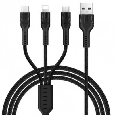 Купить ᐈ Кривой Рог ᐈ Низкая цена ᐈ Кабель Hoco U31 Benay 3in1 USB - Lightning/micro USB/USB-C, 1.2 м, Black (K17892)