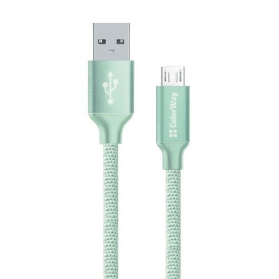 Купить ᐈ Кривой Рог ᐈ Низкая цена ᐈ Кабель ColorWay USB - micro USB (M/M), 2.4 А, 2 м, Mint (CW-CBUM009-MT)