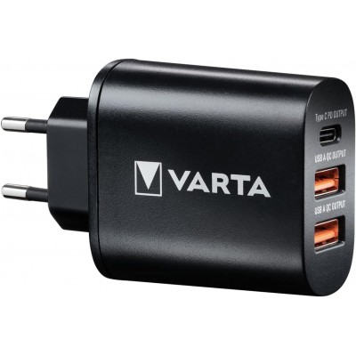 Купить ᐈ Кривой Рог ᐈ Низкая цена ᐈ Зарядное устройство Varta Wall Charger (2USB, 3A; USB-C, 3A) 38W Black (57958101401)